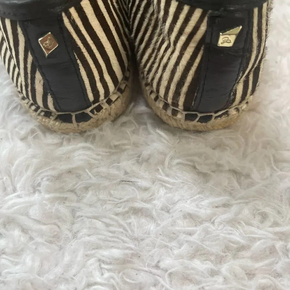 Sam Edelman Lida Beaded Geometric Black Gold White Leather Espadrilles SZ10.5M